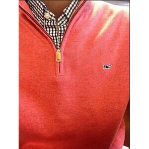 Vineyard Vines Quarter Zip Sweater Men's Size Medium Red/Salmon  100% Cotton